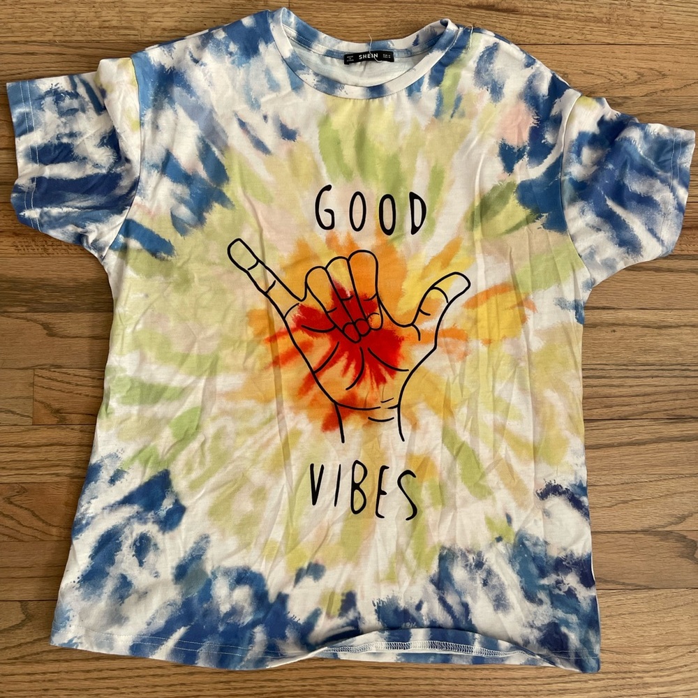 Shein Good Vibes tie-dye T-shirt